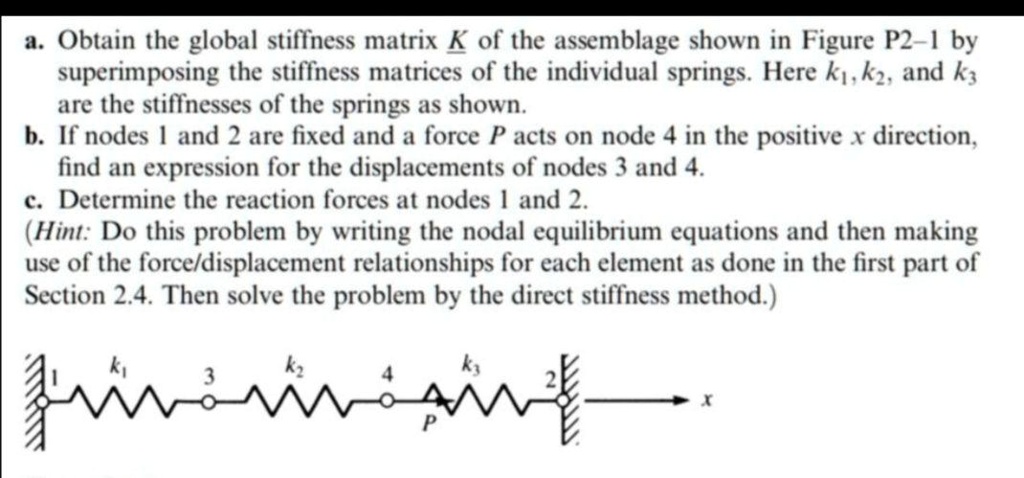 a. Obtain the global stiffness matrix K of the assemblage shown in ...