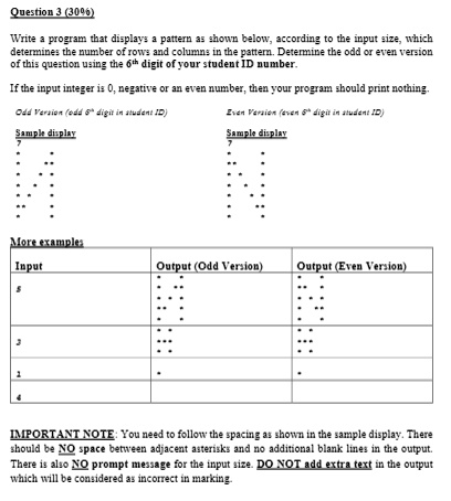 Question 3 (30%)a program that displays a pattern as shown below ...