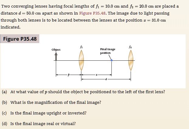 Solved Two Converging Lenses Having Focal Lengths Of F1 10 0 Cm And