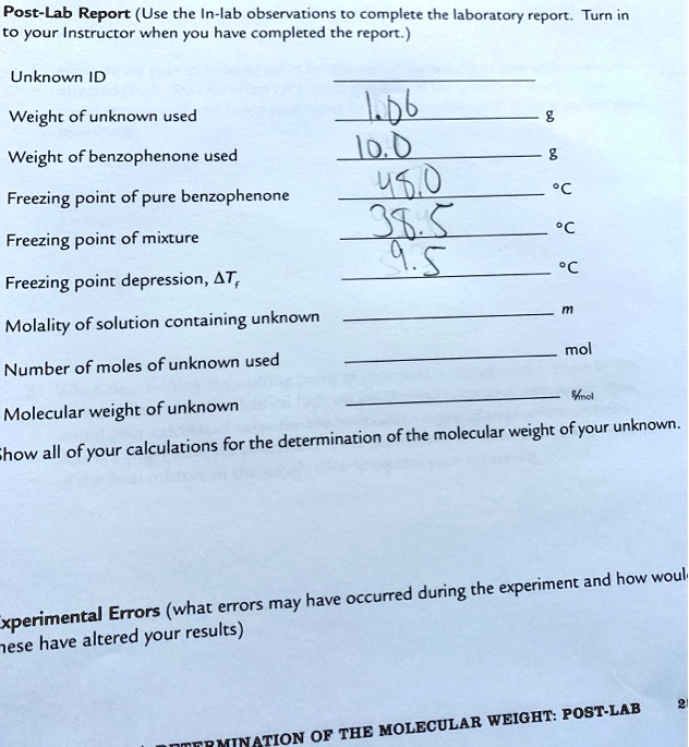determination of molecular weight by freezing point depression lab report