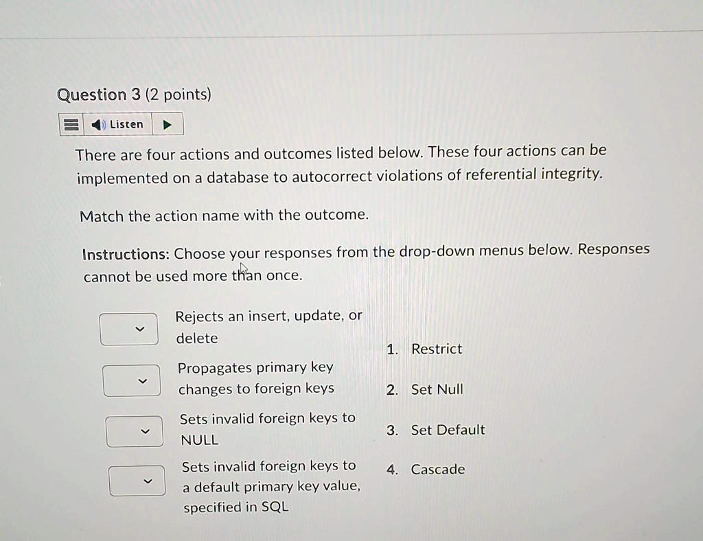 SOLVED There are four actions and listed below. These four