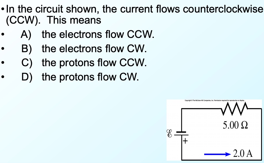 SOLVED In the circuit shown, the current flows counterclockwise (CCW
