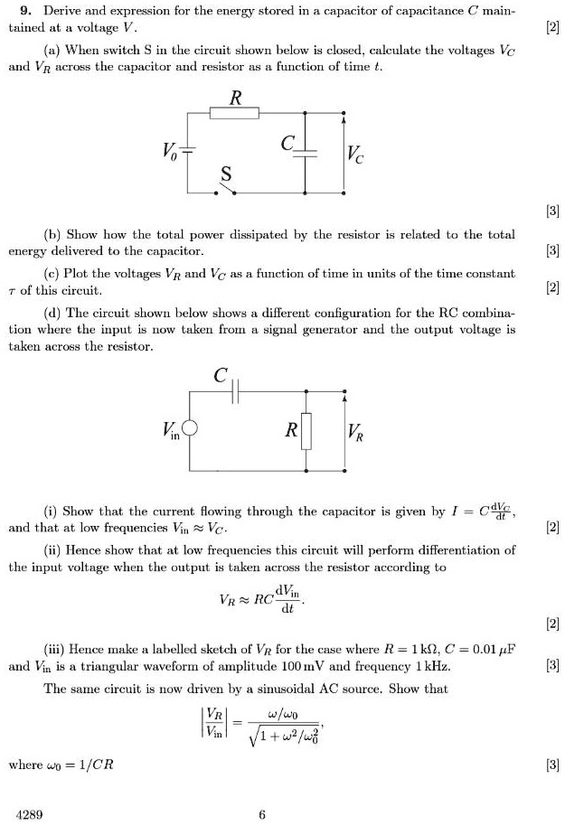 SOLVED: Derive an expression for the energy stored in a capacitor of ...