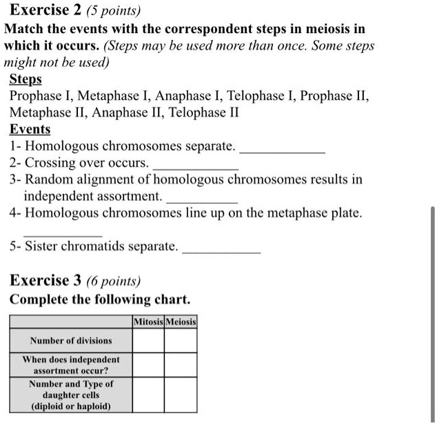 SOLVED Exercise 2 (5 points) Match the events with the corresponding