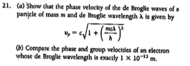 21. (a) Show that the phase velocity of the de Broglie waves of a ...