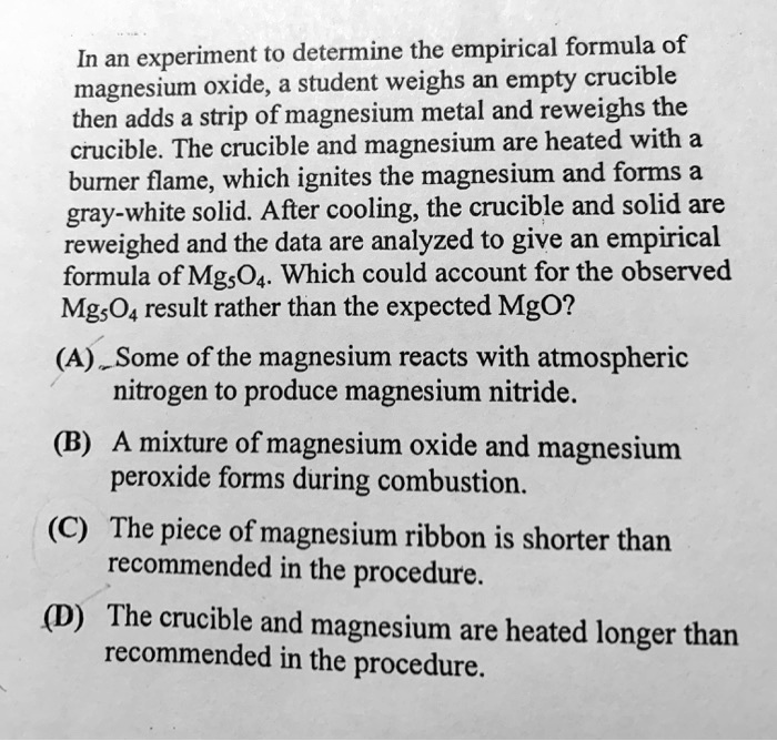 magnesium oxide experiment data