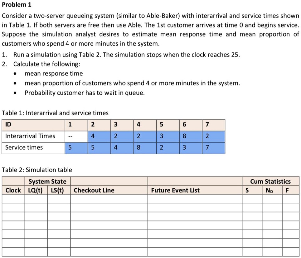 SOLVED: Problem 1: Consider a two-server queueing system (similar to ...