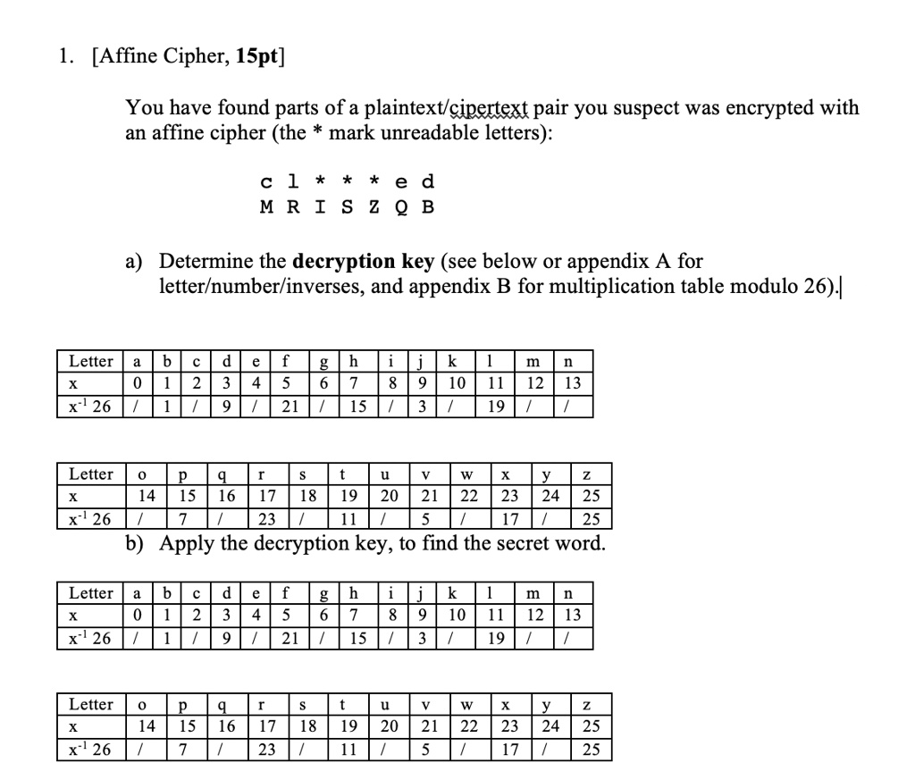 affine cipher 1spt you have found parts of a plaintextlcipertext pair ...