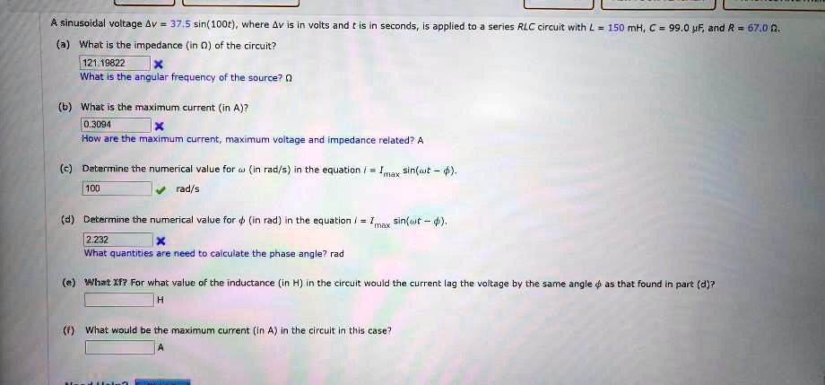 SOLVED sinusoidal Voltage N sin 10Ot Where Fv In Valts And Is 