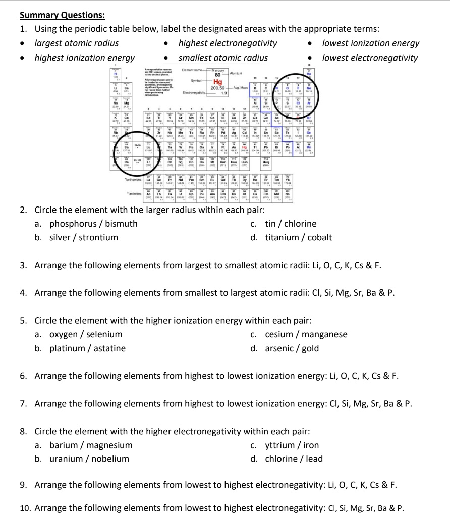 Periodic Box Label Question SOLVED: Summary Questions: Using the periodic table below, label the ...