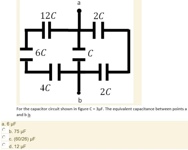 a 12C 2C 6C C 4C b 2C a. 6 µF For the capacitor circuit shown in figure ...