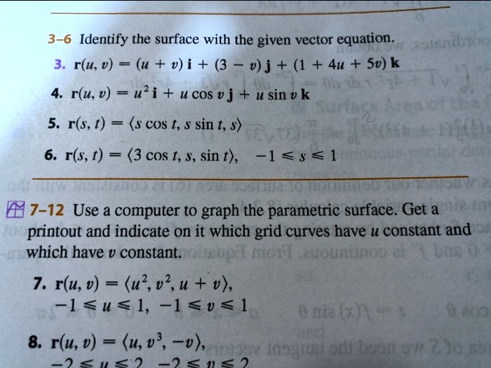 Solved 3 6 Identify The Surface With The Given Vector Equation 3 Rlu