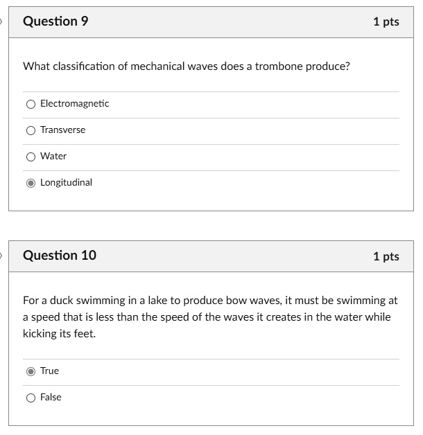 SOLVED Question 9 1 pts What classification of mechanical waves does