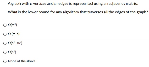 SOLVED: A graph with n vertices and m edges is represented using an ...