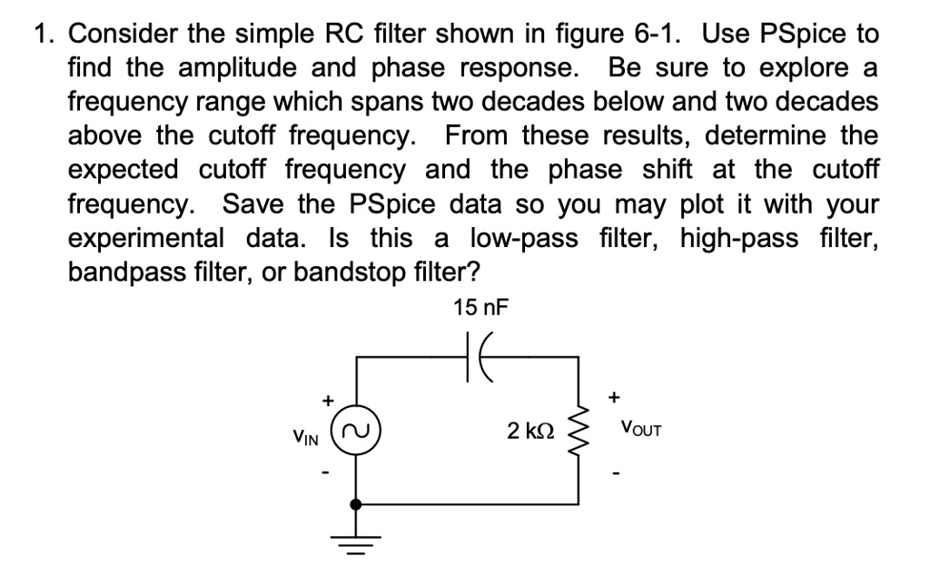 SOLVED 1. Consider the simple RC filter shown in figure 61. Use