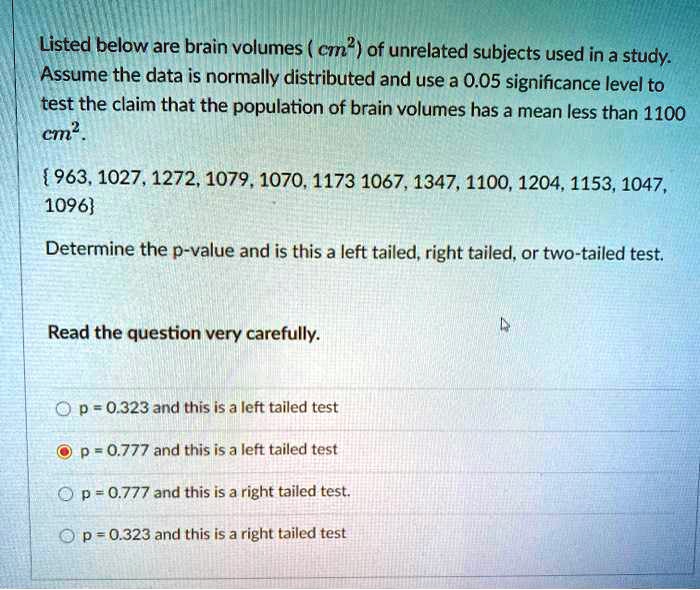Solved Listed below are brain volumes (cm2) of unrelated