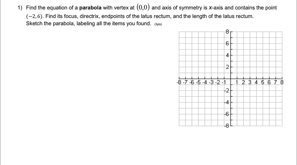 1) Sketch the parabola, and lable the focus, vertex and directrix. a) (y -  1)^2 = -12(x + 4) b) i) y^2 - 6y -2x + 1 = 0, ii) y =