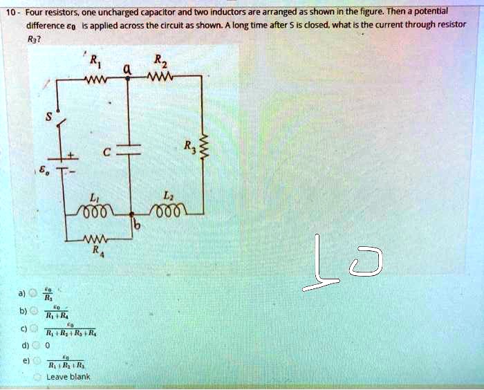 VIDEO solution Four resistors, one uncharged capacitor, and two inductors are arranged as shown