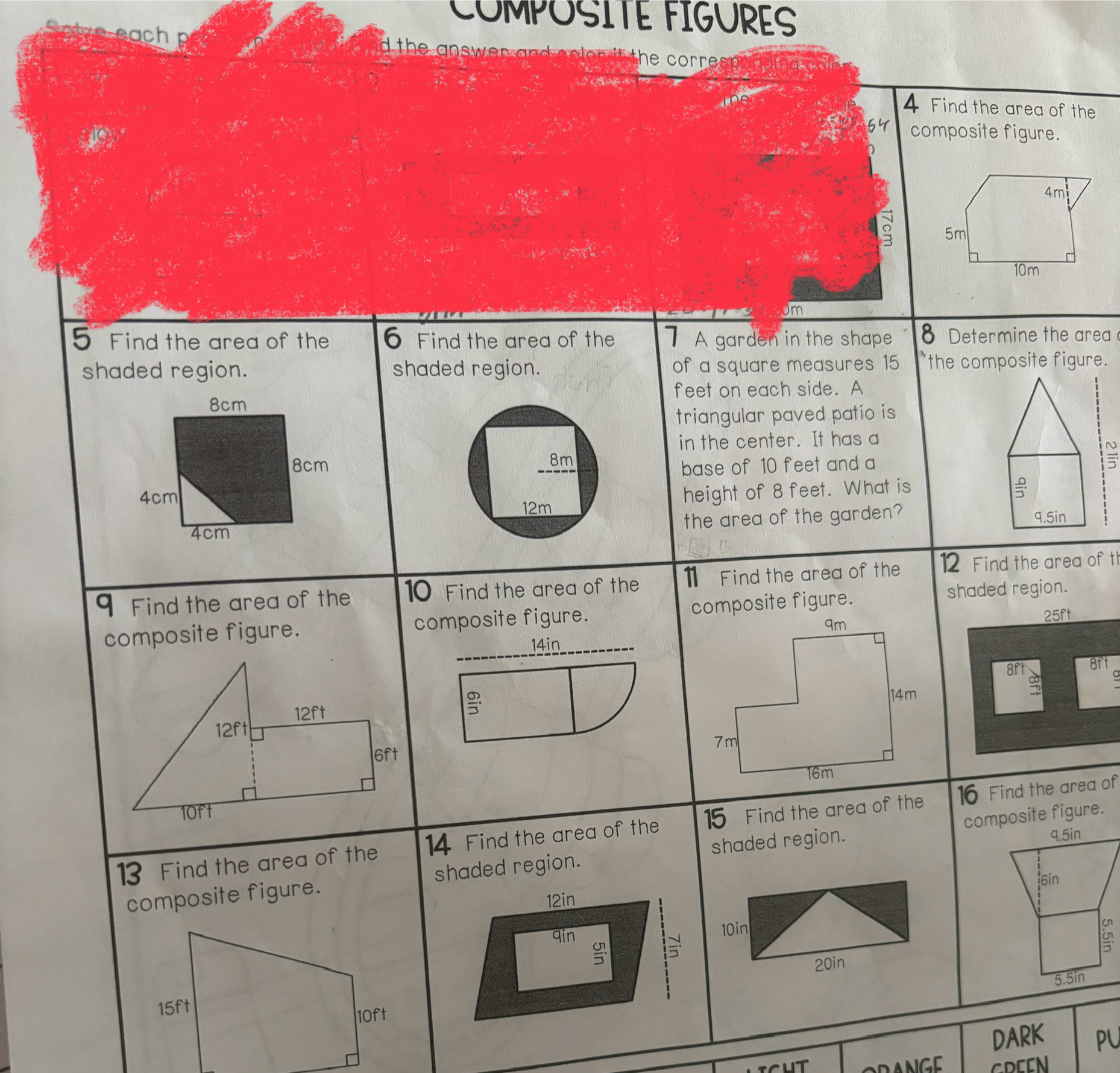 SOLVED: CUMPOSIIE FIGURES 4 Find the area of the composite figure. 9 ...