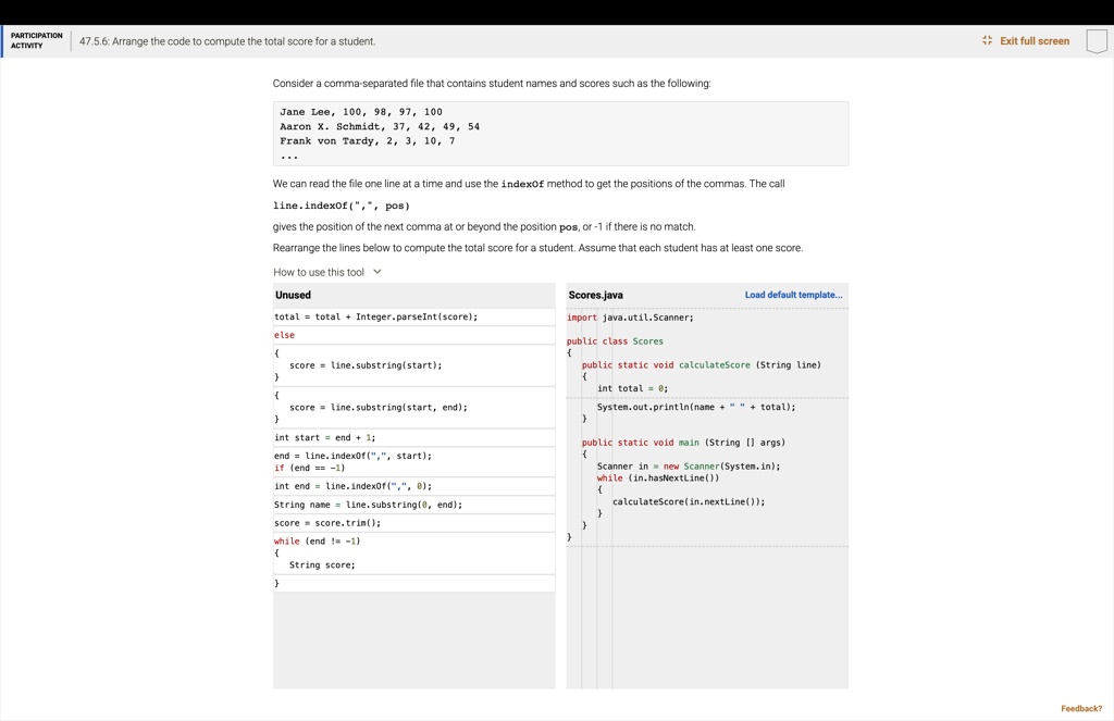 4756 arrange the code to compute the total score for a student consider ...