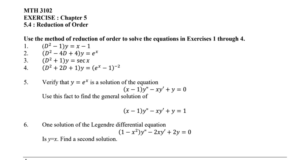 Solved mth 3102 exercise chapter 5 544 reduction of order use the