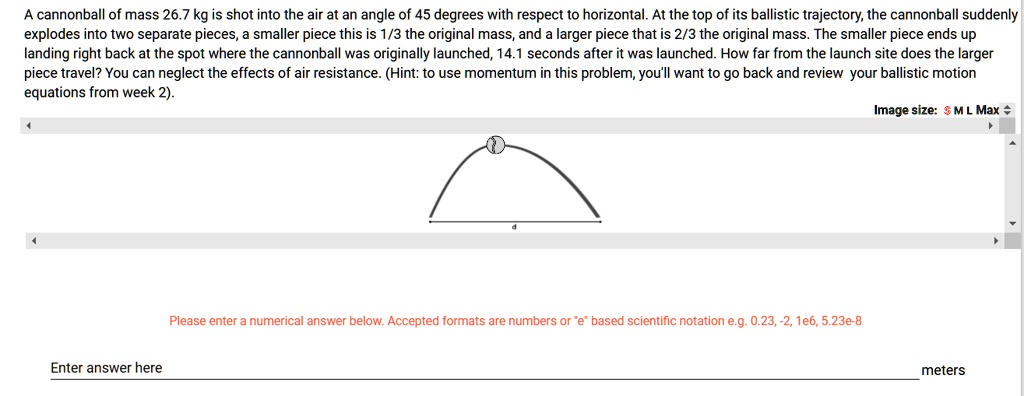 solved-cannonball-of-mass-26-kg-is-shot-into-the-air-at-an-angle-of-45-degrees-with-respect-to