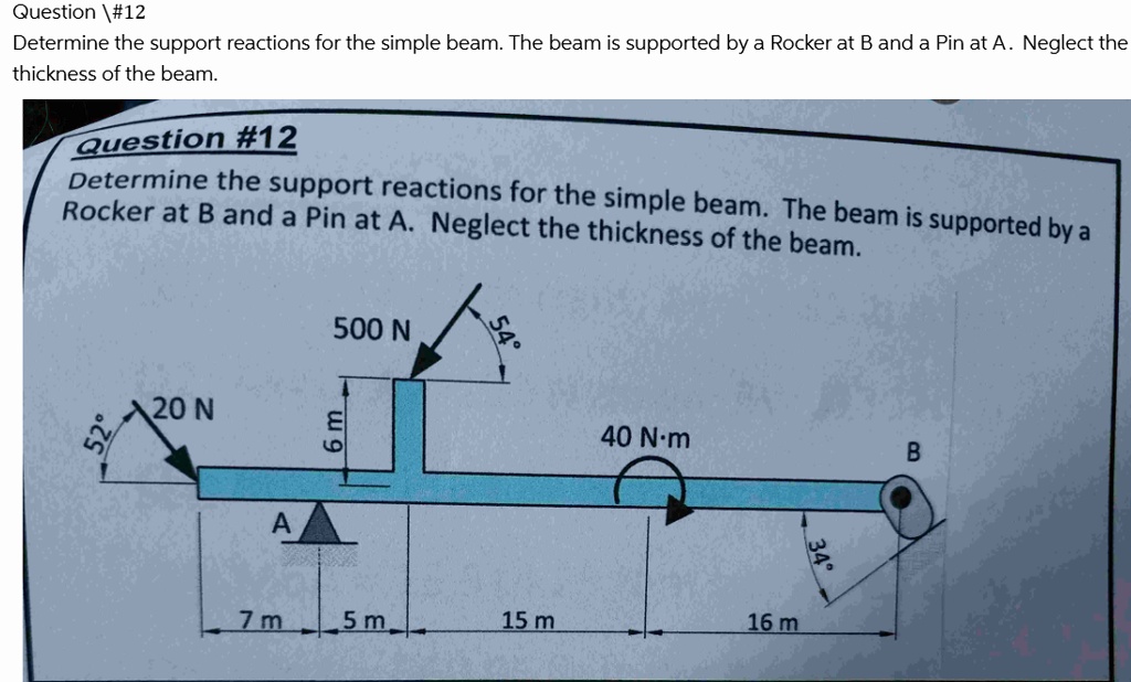 Question #12 Determine the support reactions for the simple beam. The ...