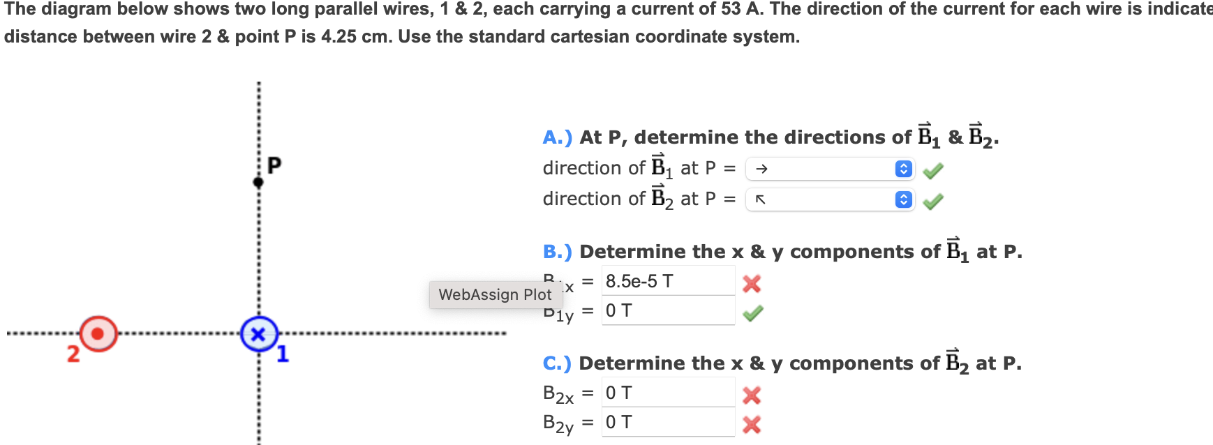 SOLVED: The Diagram Below Shows Two Long Parallel Wires, 1 & 2, Each ...