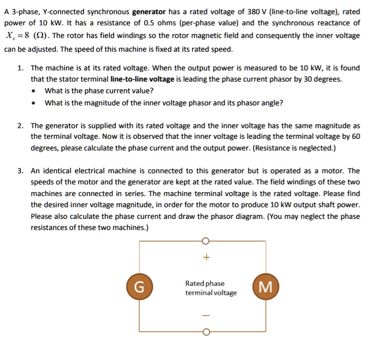 SOLVED: A 3-phase, Y-connected synchronous generator has rated voltage ...
