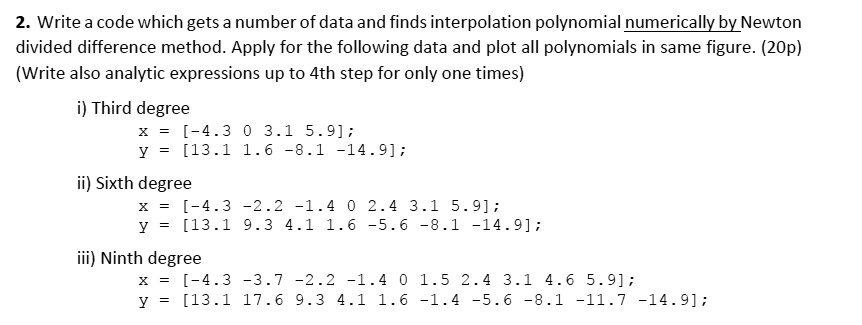 write a code which gets number of data and finds interpolation ...