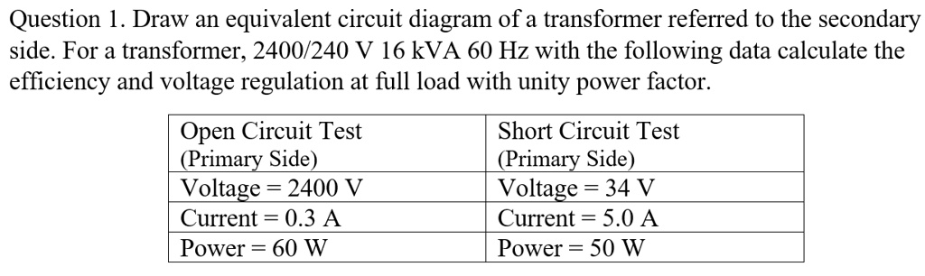 SOLVED: Question 1. Draw an equivalent circuit diagram of a transformer ...