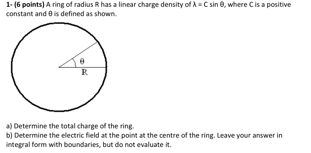 1- (6 points) A ring of radius R has a linear charge density of λ = C ...