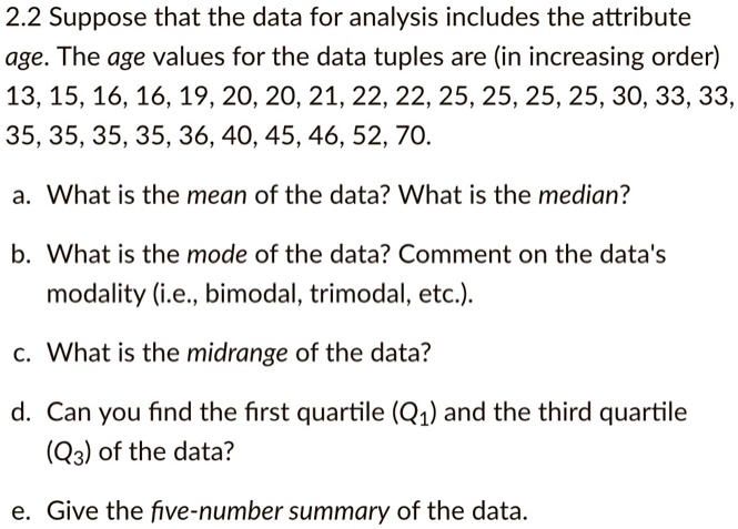 SOLVED: 2.2 Suppose That The Data For Analysis Includes The Attribute ...