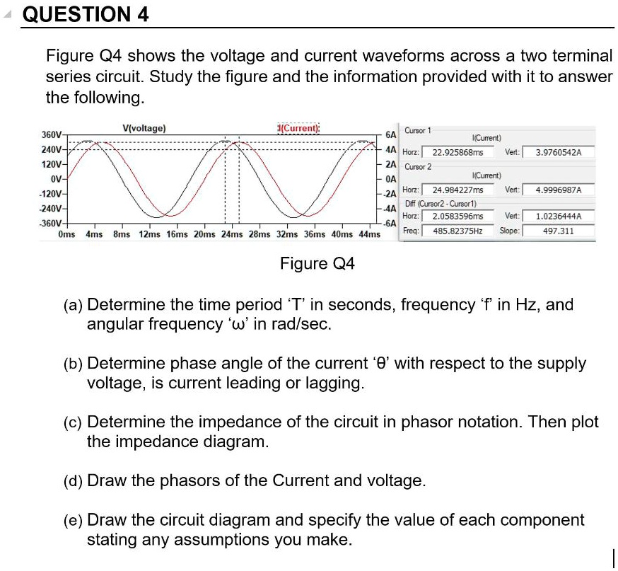question4 figure q4 shows the voltage and current waveforms across a ...