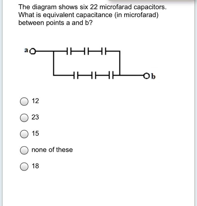 Solved The Diagram Shows Six 22 Microfarad Capacitors What Is The Equivalent Capacitance In