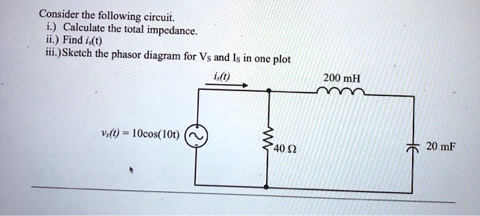 Consider the following circuit. i. Calculate the total impedance. ii ...