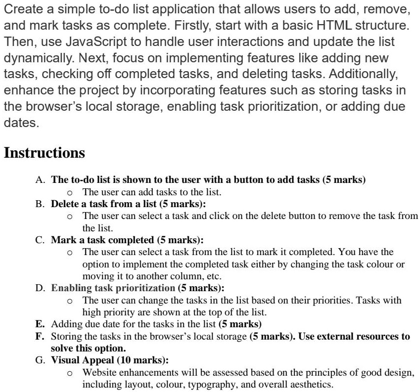 SOLVED: Create a simple to-do list application that allows users to add ...