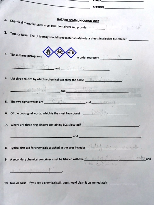 SOLVED SECTION HAZARD COMMUNICATION QUIZ 3. These three pictograms