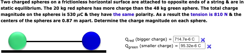 SOLVED: Two Charged Spheres On A Frictionless Horizontal Surface Are ...