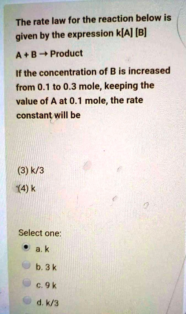 SOLVED: The Rate Law For The Reaction Below Is Given By The Expression ...