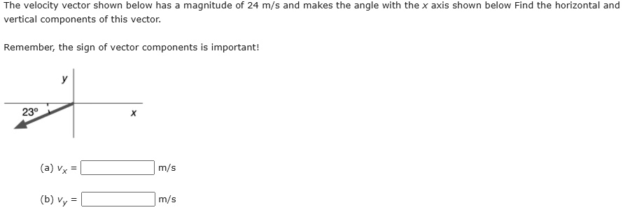 the velocity vector shown below has magnitude of 24 ms and makes the ...