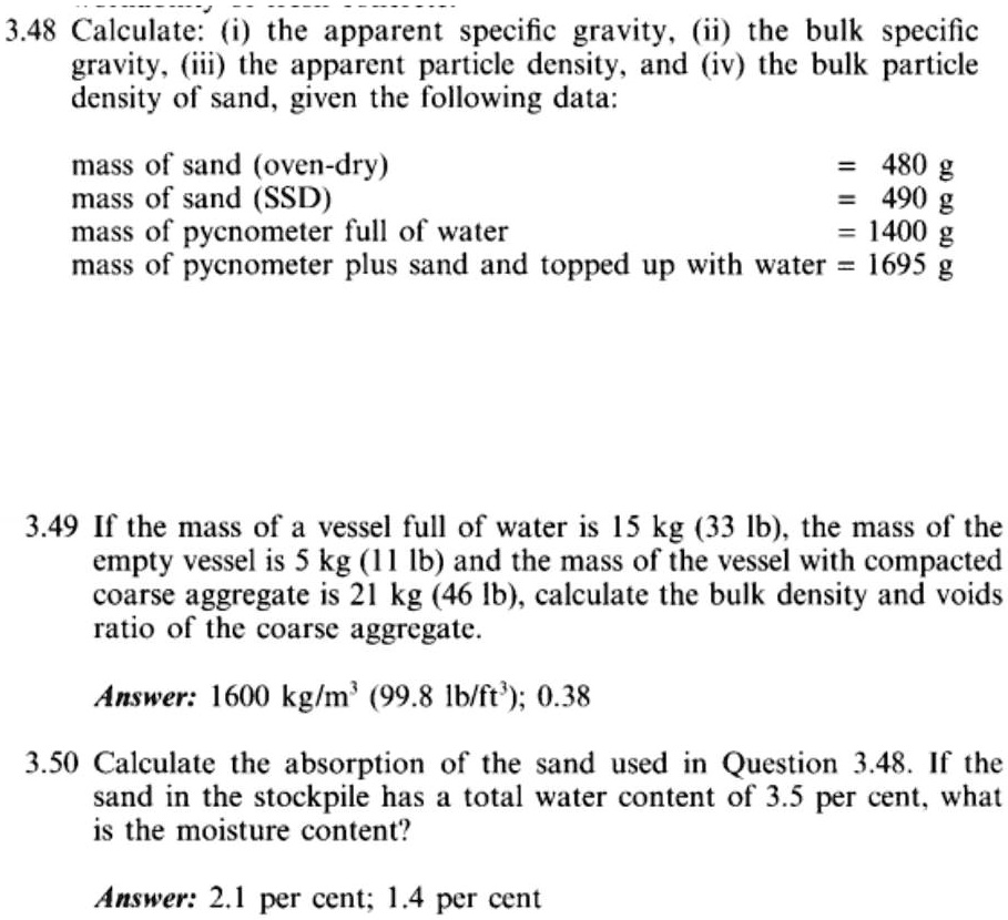 SOLVED 3.48 Calculate the apparent specific gravity, (ii) the bulk