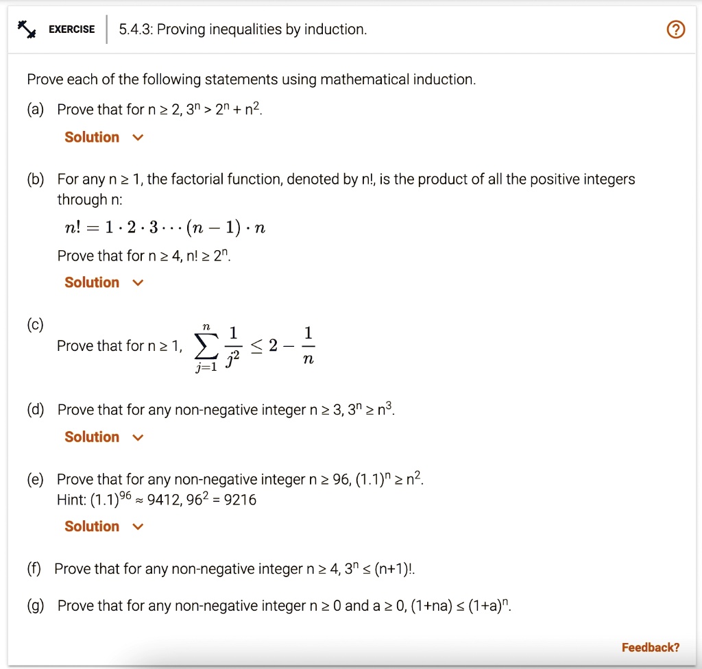 SOLVED: Text: Prove (c), (f), and (g) using mathematical induction ...