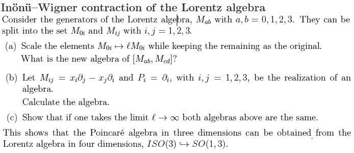 SOLVED: Inonii-Wigner contraction of the Lorentz algebra Consider the ...