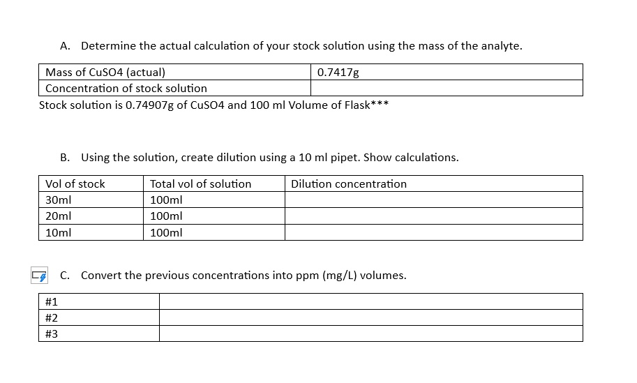 SOLVED A. Determine the actual calculation of your stock solution