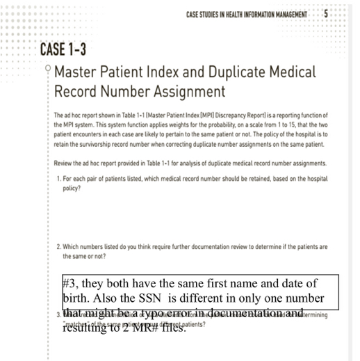 CASE STUDES IN HELTH INFORMATION MAMAEEMENT . 5 CASE 13 Master