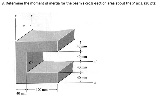 3. Determine the moment of inertia for the beam's cross-section area about the x' axis. (30 pts)