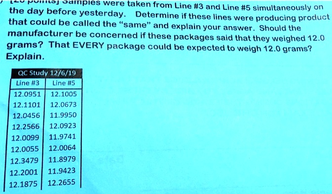 Solved L2 Pampies Were Taken From Line 3 And Line 5 Simultaneously On The Day Before Yesterday Determine If These Lines Were Producing Product That Could Be Called The Same And Explain Your
