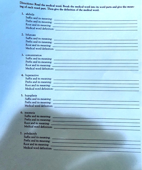SOLVED 1. afebrile Suffix and its meaning ile (pertaining to) Prefix