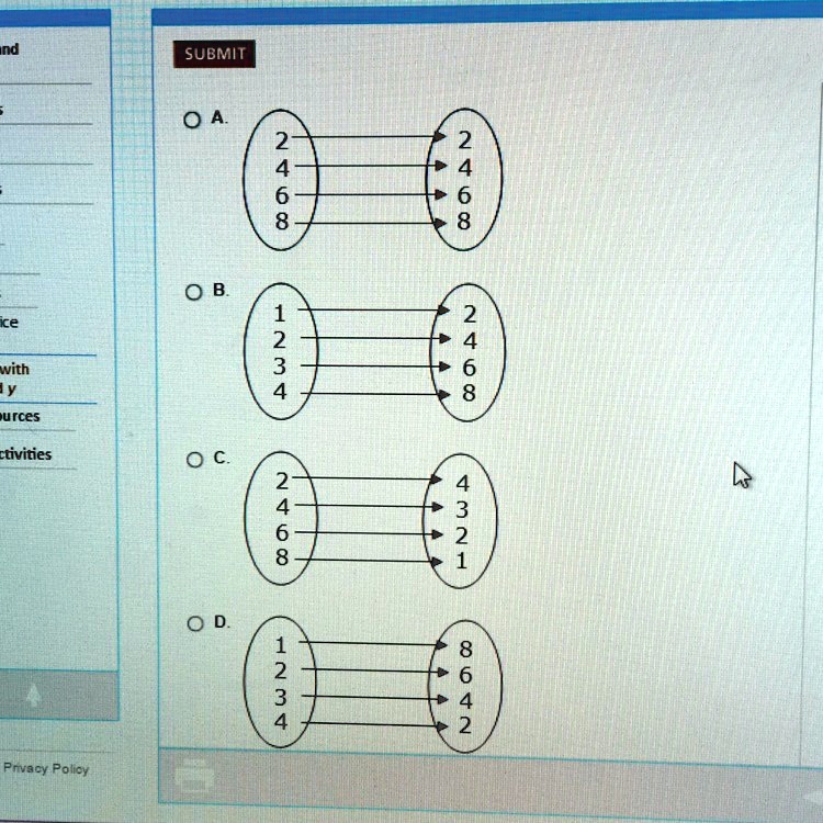 The mapping diagram shows a function Q(x). 2——->1 4——->2 6——->3 8——->4 ...